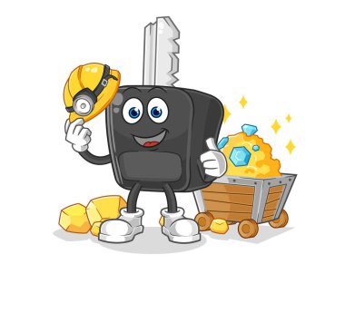 the car key miner with gold character. cartoon mascot vecto