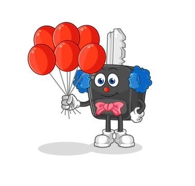 the car key clown with balloons vector. cartoon characte