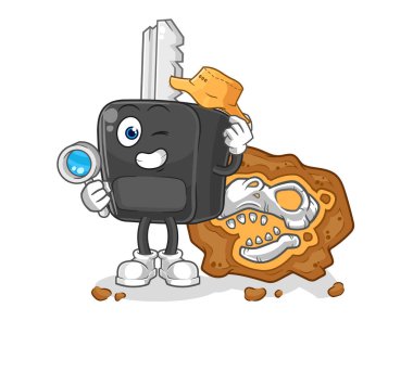 the car key archaeologists with fossils mascot. cartoon vecto