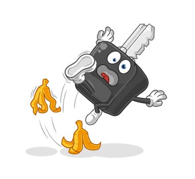 the car key slipped on banana. cartoon mascot vecto