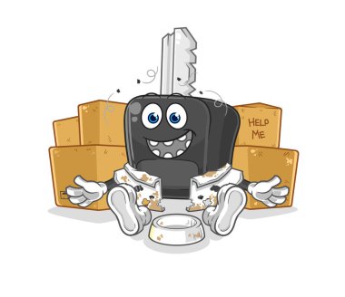 the car key homeless character. cartoon mascot vecto