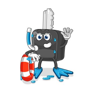 the car key swimmer with buoy mascot. cartoon vecto