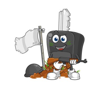 the car key army character. cartoon mascot vecto