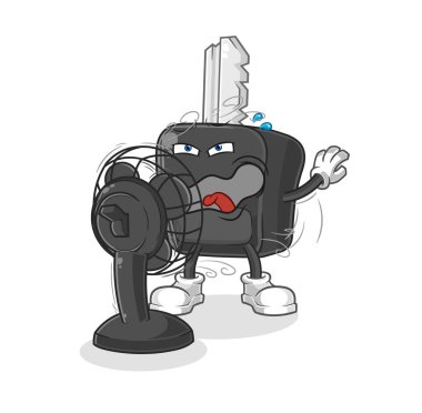the car key with the fan character. cartoon mascot vecto