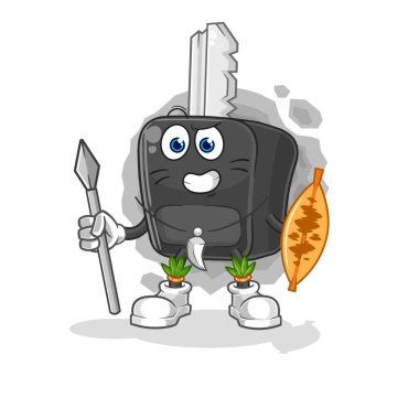the car key african tribal fighter mascot. cartoon vecto