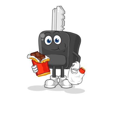 the car key eat chocolate mascot. cartoon vecto