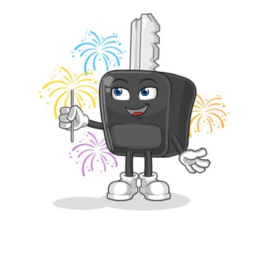 the car key with fireworks mascot. cartoon vecto
