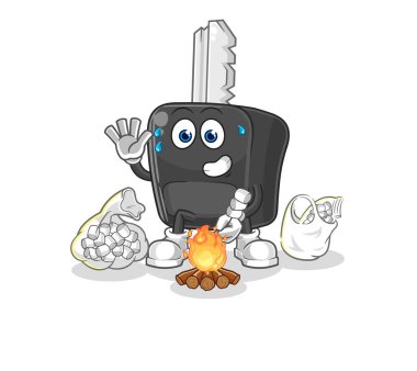 the car key roasting marshmallows. cartoon mascot vecto