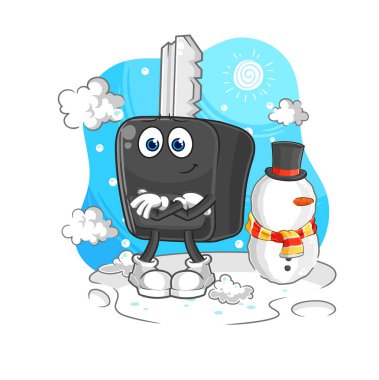 the car key in cold winter character. cartoon mascot vecto