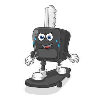the car key riding skateboard cartoon character vecto