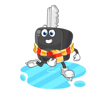 the car key ice skiing cartoon. character mascot vecto