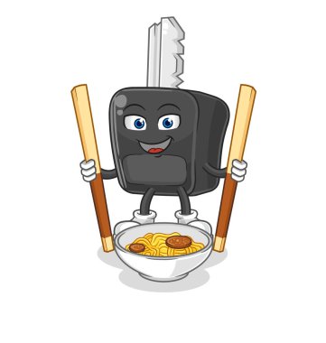 the car key eat noodle cartoon. character mascot vecto