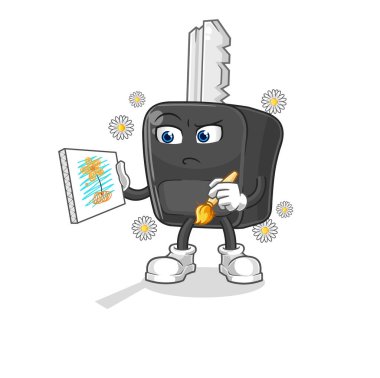 the car key traditional painter cartoon character vecto