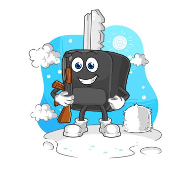 the car key soldier in winter. character mascot vecto
