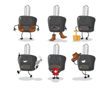 the car key cowboy group character. cartoon mascot vecto