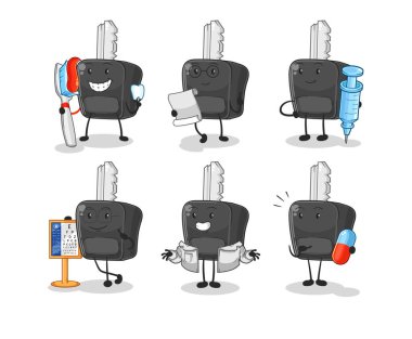 the car key doctor group character. cartoon mascot vecto