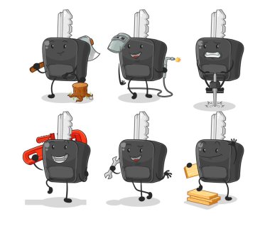 the car key worker set character. cartoon mascot vecto