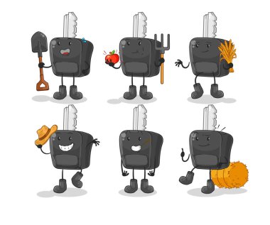 the car key farmer group character. cartoon mascot vecto