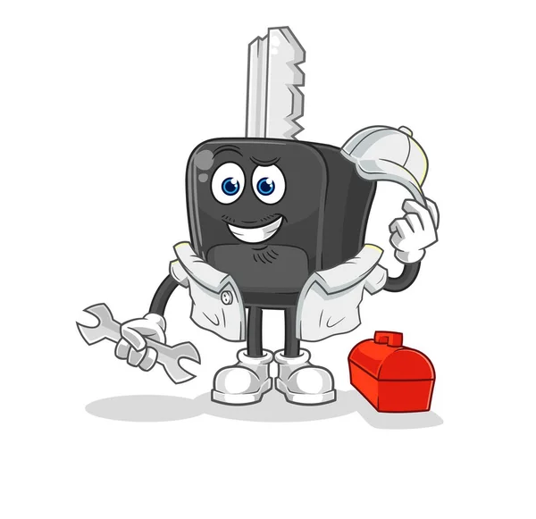 Car Key Mechanic Cartoon Cartoon Mascot Vecto — Vettoriale Stock