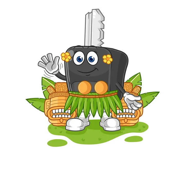 Der Autoschlüssel Hawaiianischen Winkenden Charakter Cartoon Maskottchen Vecto — Stockvektor