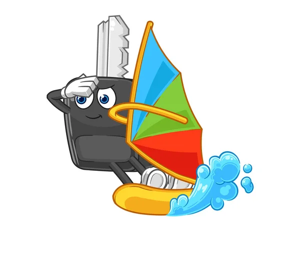 Personaje Llave Del Coche Windsurf Mascota Vecto — Archivo Imágenes Vectoriales