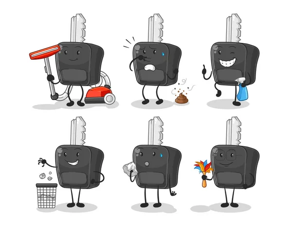 车匙清洁组的性格 卡通吉祥物矢量 — 图库矢量图片