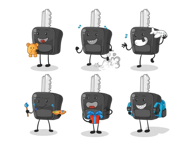 Car Key Children Group Character Cartoon Mascot Vecto — Stock vektor