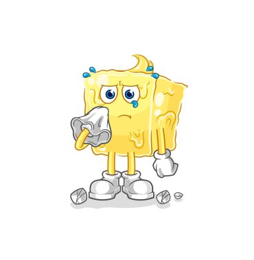 the butter cry with a tissue. cartoon mascot vecto