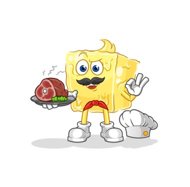 the butter chef with meat mascot. cartoon vecto