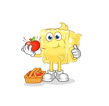 the butter eating an apple illustration. character vecto