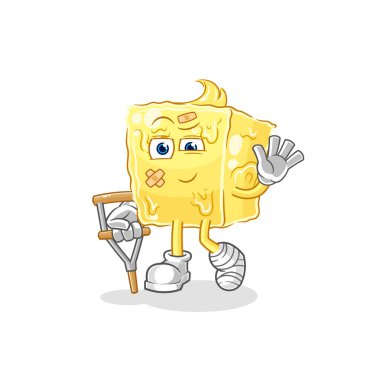 the butter sick with limping stick. cartoon mascot vecto
