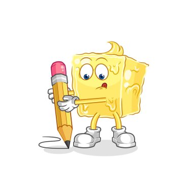 the butter write with pencil. cartoon mascot vecto