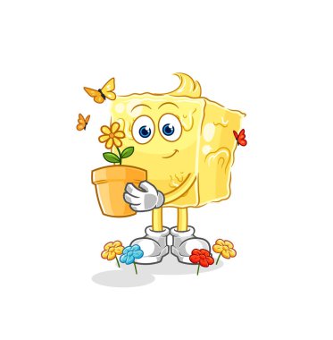 the butter with a flower pot. character vecto