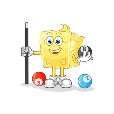 the butter plays billiard character. cartoon mascot vecto