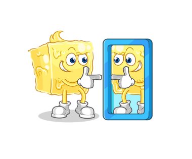 the butter looking into mirror cartoon. cartoon mascot vecto