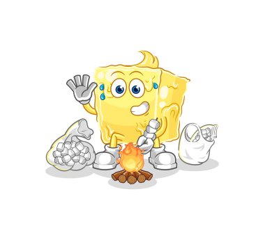 the butter roasting marshmallows. cartoon mascot vecto