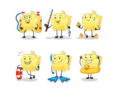 the butter water activity group. cartoon mascot vecto