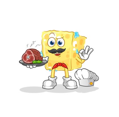 the sponge chef with meat mascot. cartoon vecto