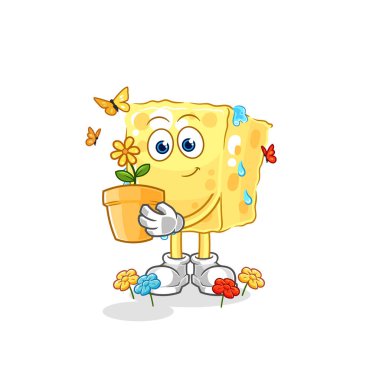 the sponge with a flower pot. character vecto