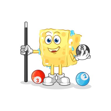 the sponge plays billiard character. cartoon mascot vecto