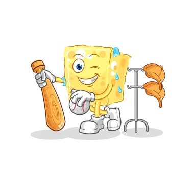 the sponge playing baseball mascot. cartoon vecto