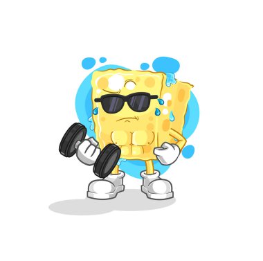 the sponge lifting dumbbell vector. cartoon characte
