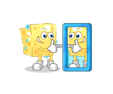 the sponge looking into mirror cartoon. cartoon mascot vecto