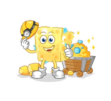 the sponge miner with gold character. cartoon mascot vecto