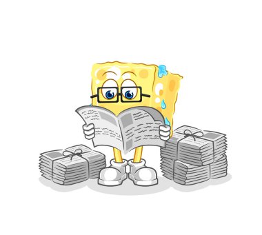 the sponge read newspaper cartoon. character vecto