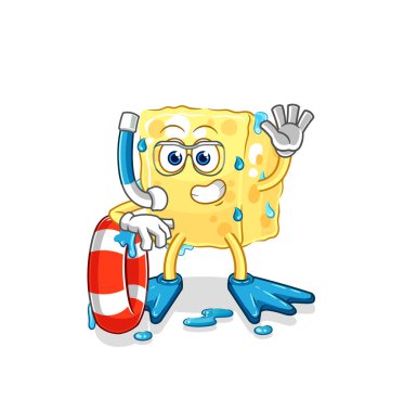 the sponge swimmer with buoy mascot. cartoon vecto