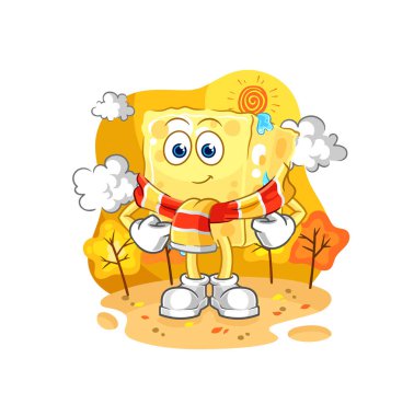 the sponge in the autumn. cartoon mascot vecto