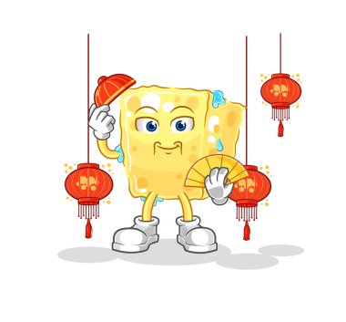 the sponge Chinese with lanterns illustration. character vecto