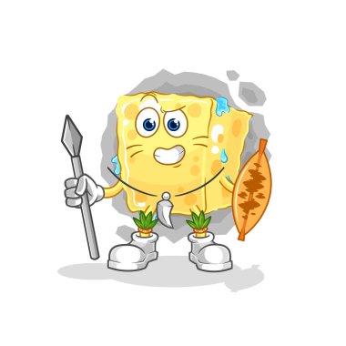 the sponge african tribal fighter mascot. cartoon vecto