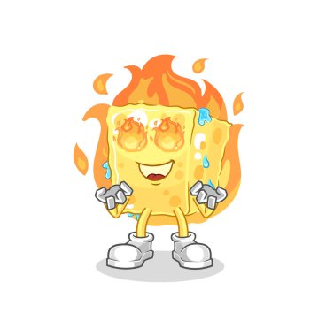 the sponge on fire mascot. cartoon vecto